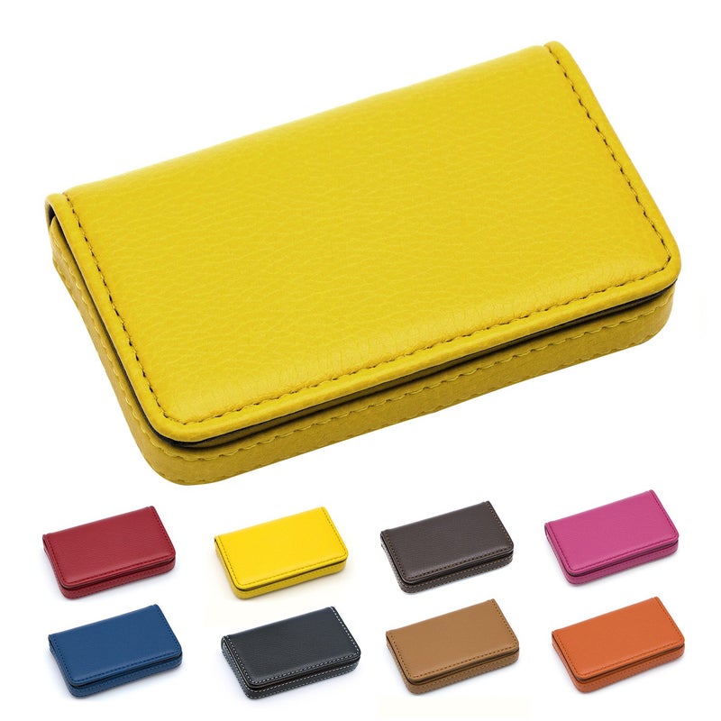 Padike Business Name Card Holder Luxury PU Leather,Business Name Card Holder Wallet Credit card ID Case/Holder For Men & Women - Keep Your Business Cards Clean(Yellow) - Image 1
